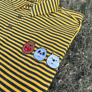 SALE Áo polo kẻ thêu gấu ulzzang - ẢNH THẬT