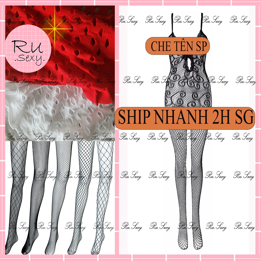Bộ bodystocking tất liền thân lưới in hoa xẻ đáy cám dỗ B87M6