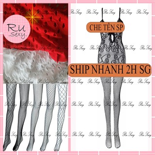Bộ bodystocking tất liền thân lưới in hoa xẻ đáy cám dỗ B87M6