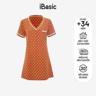 Đầm ngủ lửng hoạ tiết chấm bi iBasic SW058