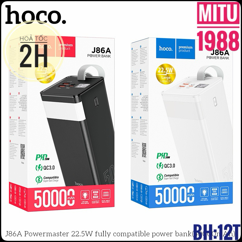 Pin sạc dự phòng Hoco J86 40.000 mAh/ J86A 50.000 mAh hỗ trợ sạc nhanh QC3.0 + PD20W