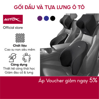  Gối đầu và tựa lưng ô tô AutoX chất liệu cao su non bọc nỉ kiểu dáng công thái học 