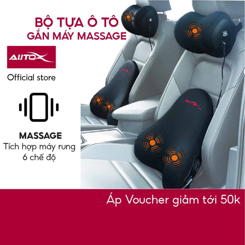Gối đầu và tựa lưng ô tô massage AutoX máy rung 6 chế độ ruột cao su non êm mềm