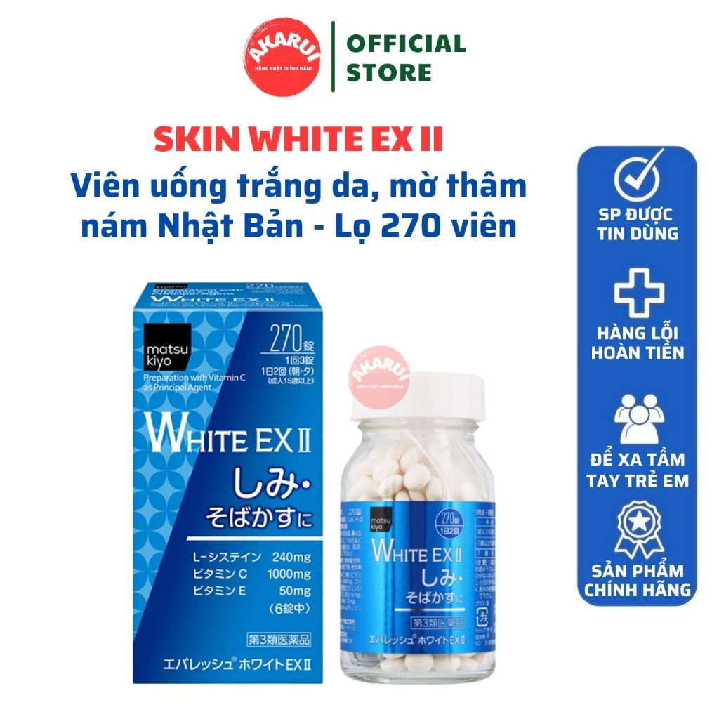 Viên uống Skin White EX ll Nhật Bản trắng da, mờ thâm nám - Lọ 270 viên