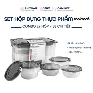 Bộ 29 hộp đựng thực phẩm COOKROOF, Hộp đựng thực phẩm COOKROOF chất liệu nhựa PP5 dùng được cho lò vi sóng, tủ lạnh