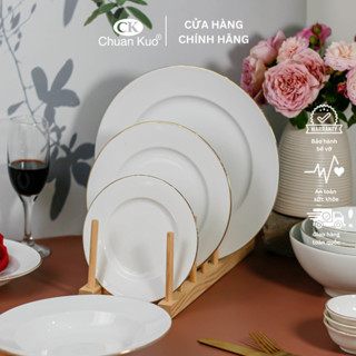 Đĩa sứ cạn viền vàng 12K sang trọng 16 20 26cm - Đĩa sứ cạn CK dùng cho nhà hàng cao cấp - Vỡ 1 đổi 1