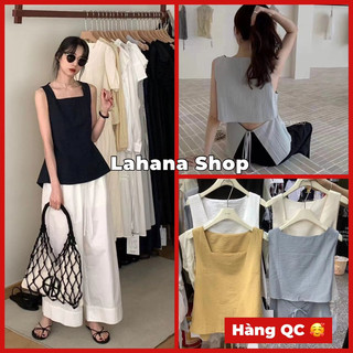 Lahana@ áo đũi cổ vuông buộc dây cắt sau lưng qc