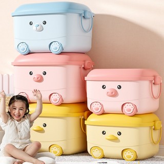 Thùng Đựng Đồ Chơi Hoạt Hình - Đồ Chơi Trẻ Em Hộp Bảo Quản Nhựa, 3 Màu Có Bánh Xe