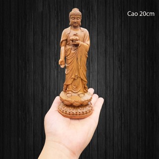 Tượng phật a di đà cao 20cm chất liệu gỗ bách xanh
