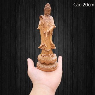 Tượng phật quan thế âm phật bà quan âm cao 20cm chất liệu gỗ bách xanh