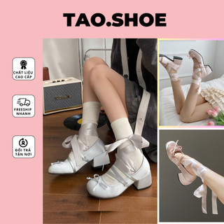Giày Bale Mary Jane TẶNG DÂY RUY BĂNG Style Tiểu Thư Pháp – Giày Cao Gót Mũi Tròn Siêu Sang (Phiên Bản Mới - Tăng Size)