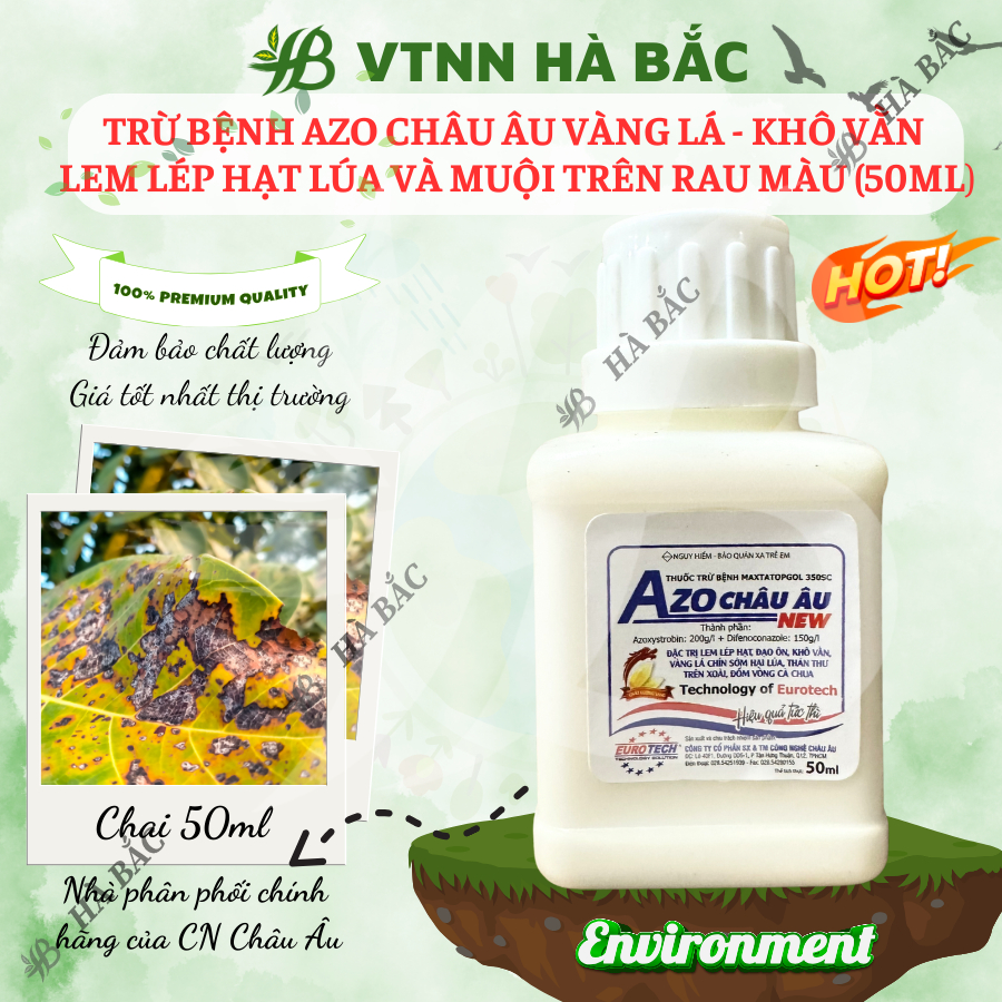 Chế phẩm xử lí nấm Azo Châu Âu Vàng Lá - Khô Vằn Lem Lép Hạt Lúa và Muội Trên Rau Màu (50ml)