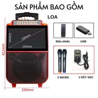 Loa hát karaoke tích hợp màn hình, loa blutooth kèm 2 micro không dây công suất 500W, loa di động dễ dàng mang theo