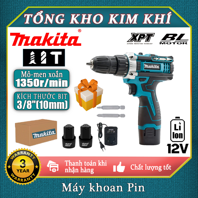 Máy khoan pin bắt vít Makita 12V Máy bắn vít, Máy khoan cầm tay pin , máy bắt vít, máy khoan [2 pin + 25 phụ kiện ]
