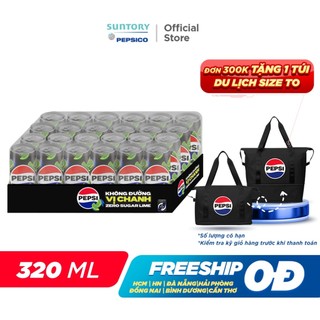 Thùng 24 Lon Nước Uống Có Gaz Pepsi Vị Chanh Không Calo (320ml/lon)