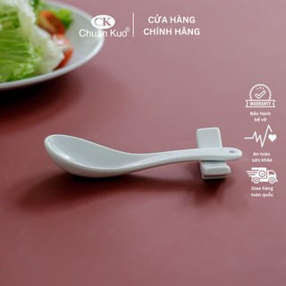 Thìa và gác đũa, thìa bằng sứ trắng cao cấp thương hiệu Ck chuyên dùng cho nhà hàng, khách sạn