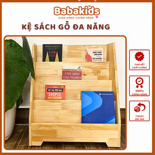 Kệ sách mini 4 tầng cho bé, kệ giá sách đa năng, kệ gỗ tự nhiên phủ sơn bóng cao cấp
