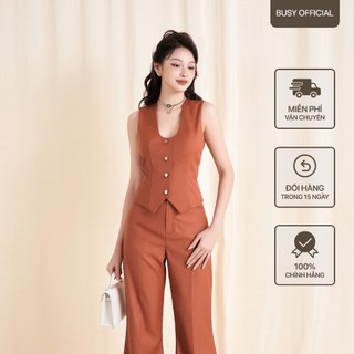 Áo gile cổ u nữ busy kaki mềm không co giãn agl4