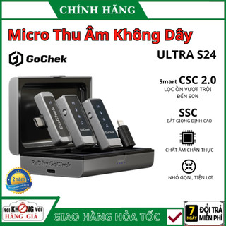 Mic thu âm không dây GoChek GC-ULTRA S24 kèm Dock sạc ,Tích Hợp 2 chân cắm IOS Và Android khi live/quay video/ghi âm