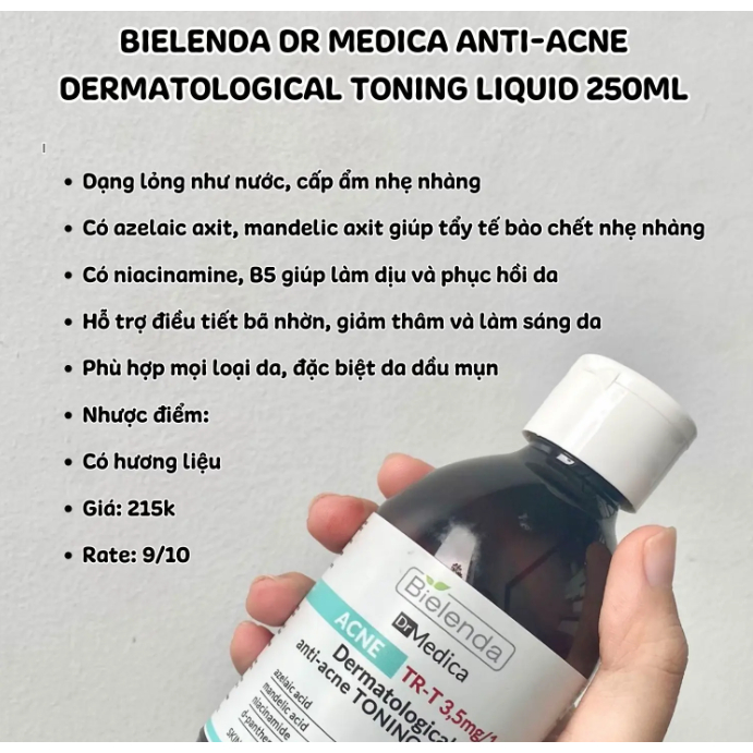 Ảnh 4 của Nước Hoa Hồng Bielenda Dr Medica Anti-acne Dermatological Toning Liquid cho da dầu mụn 250ml