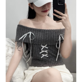 Áo Kiểu Trễ Vai Đính Nơ PINKSTORE29 Phong Cách Coquette A51092