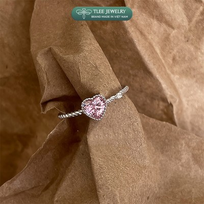 Nhẫn bạc nữ TLEE tim hồng blink lấp lánh freesize TLEE JEWELRY A0358