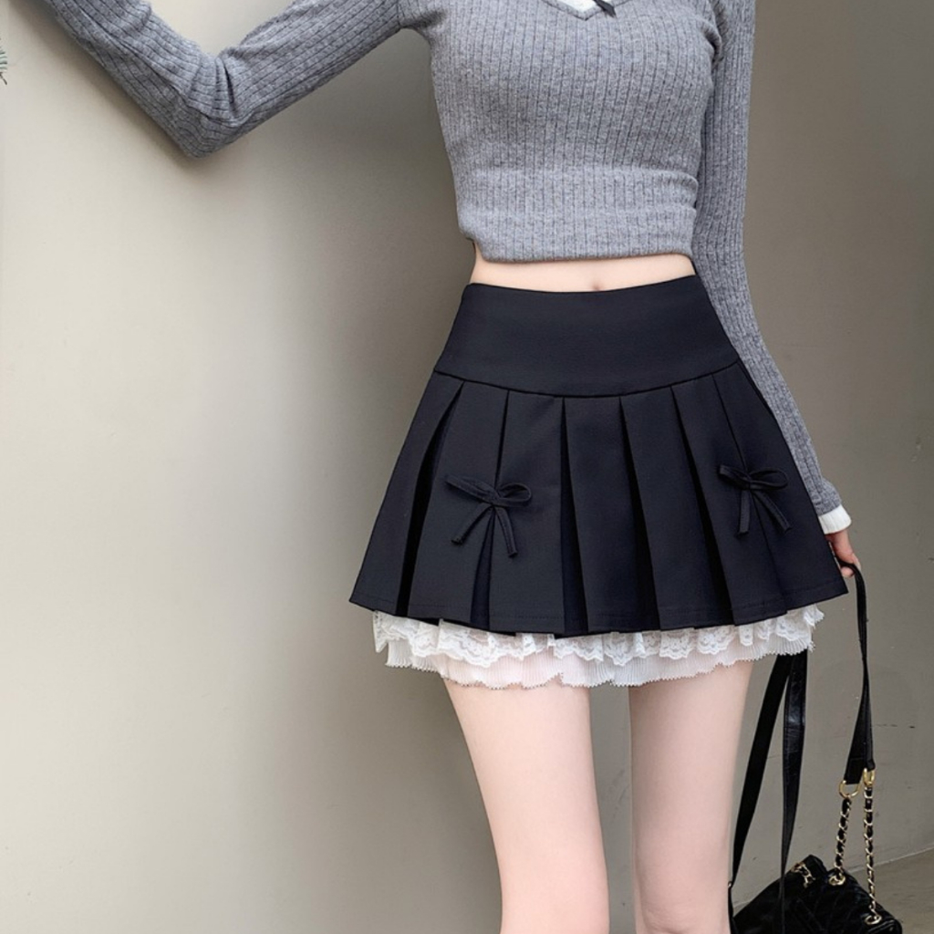 Chân váy xếp ly đính nơ ren 2 tầng váy nữ cạp cao chữ A mini thiết kế hàn quốc lolita tennis trendy hè 2024 HQ15 | BigBuy360 - bigbuy360.vn