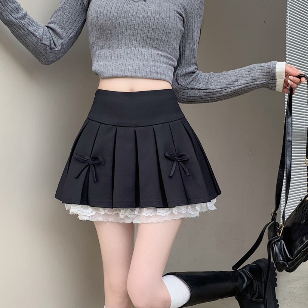 Chân váy xếp ly đính nơ ren 2 tầng váy nữ cạp cao chữ A mini thiết kế hàn quốc lolita tennis trendy hè 2024 HQ15 | BigBuy360 - bigbuy360.vn