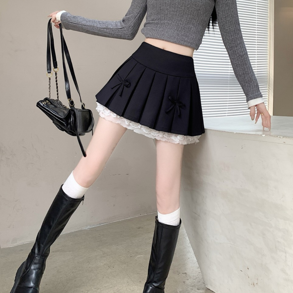 Chân váy xếp ly đính nơ ren 2 tầng váy nữ cạp cao chữ A mini thiết kế hàn quốc lolita tennis trendy hè 2024 HQ15 | BigBuy360 - bigbuy360.vn