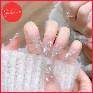 [Mã-Z264] Móng Tay Giả Juliana Đính Đá Lấp Lánh Cao Cấp Hộp 24 Nails Box (Kèm Phụ Kiện Làm Móng)