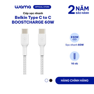 Cáp usb type c to usb type c boost↑charge™ belkin vỏ dù, 1 mét, 60w - hàng chính hãng - bh 2 năm đổi mới - cab004bt