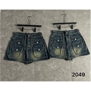 TCSHOPJEANS Quần Short Váy Túi Hộp Bigsize MÀu Rêu Dơ Đậm Nút Lật Mã 2049