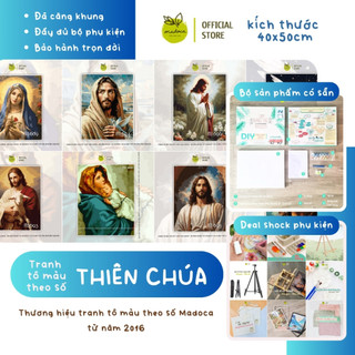 Tranh tô màu theo số, tranh số hóa Công Giáo Madoca - Tổng hợp tranh Thiên Chúa - Khung 40x50cm