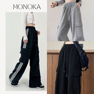 Quần ống rộng túi hộp dây rút nam nữ thun lưng cao Quần ống suông unisex hiphop thể dục thể thao T209G MONOKA SHOP