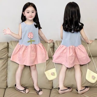 V78 - Váy bé gái đính bông hoa chất liệu thô mềm mát cho bé đi học đi chơi xinh dễ thương 8-30kg