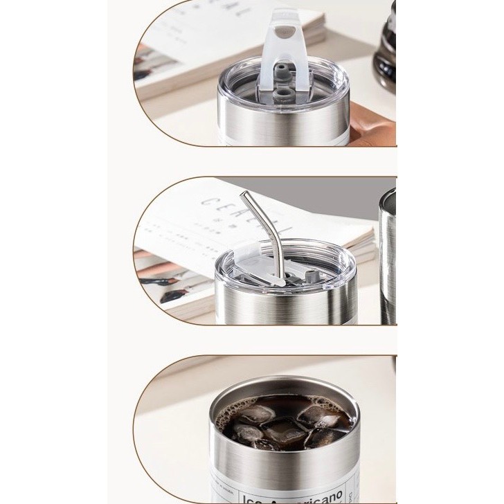 [KÈM ỐNG HÚT] Bình nước giữ nhiệt, ly giữ nhiệt Iced Americano inox 304 đúc liền khối cao cấp có nắp đậy | BigBuy360 - bigbuy360.vn