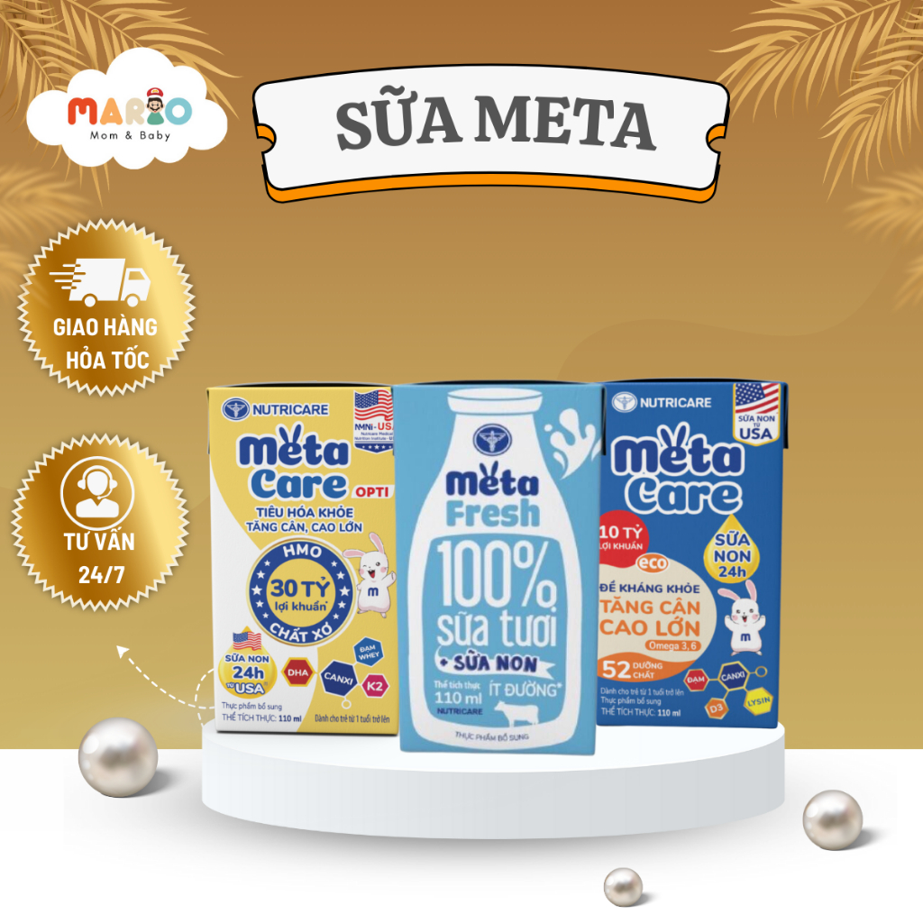 Thùng sữa nước pha sẵn Nutricare Metacare ECO/ Metacare OPTI/ Meta Fresh ít đường (110ml x 48 hộp)