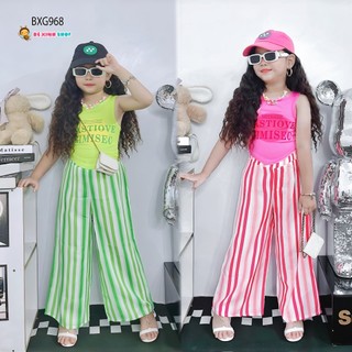 [BexinhshopVN] Bộ áo sát nách in chữ quần sọc ống suông dể thương cho MẸ & Bé gái BXG968