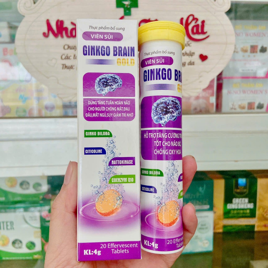 Viên sủi bổ não Ginko Brain Gold giúp hoạt huyết, tăng cường lưu thông máu não,giảm đau đầu, chóng mặt, mất ngủ, tube20v