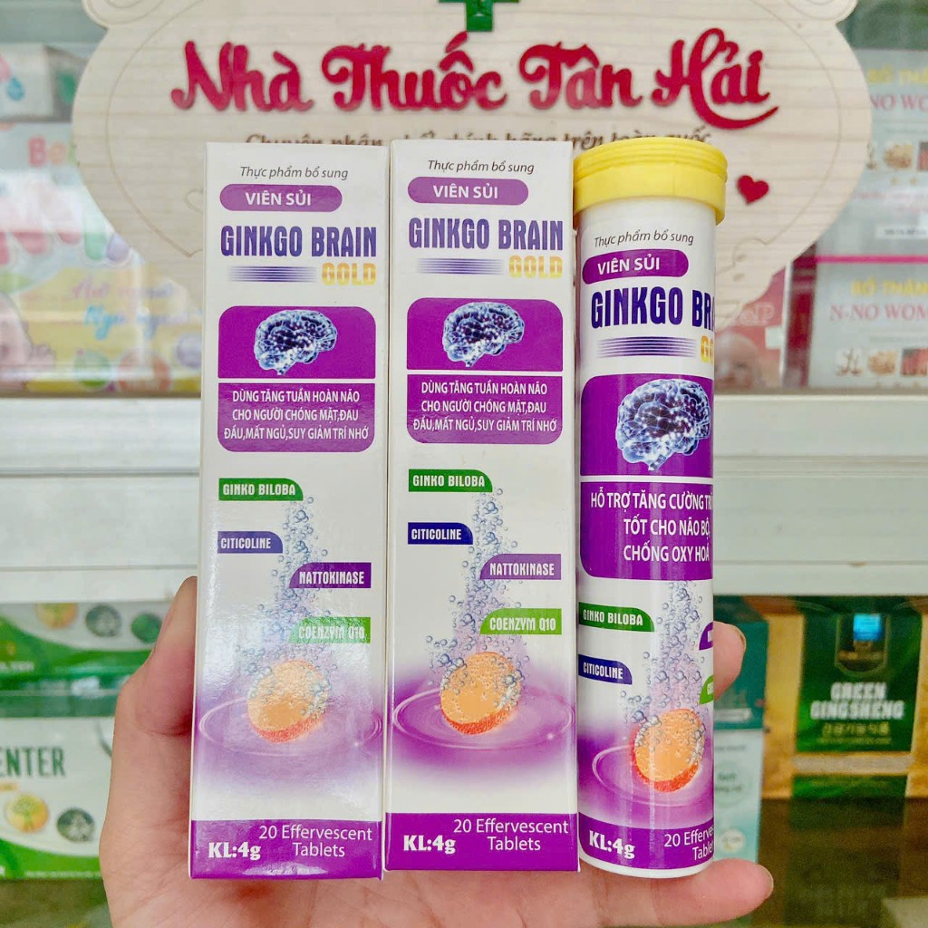 Viên sủi bổ não Ginko Brain Gold giúp hoạt huyết, tăng cường lưu thông máu não,giảm đau đầu, chóng mặt, mất ngủ, tube20v