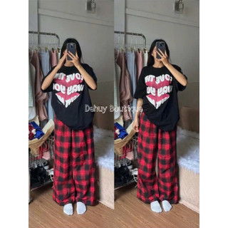  Quần kẻ caro nam nữ ống rộng cạp chun nhiều màu vải thô dày dặn ulzzang hot trend 