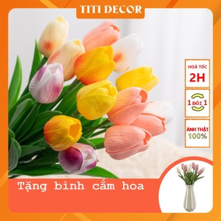 Hoa Tulip, Hoa Giả, Hoa Tulip Giả, Hoa Hồng, Hoa Anh Túc, Hoa Thuỷ Tiên Trang Trí Bàn Làm Việc Phong Cách Hàn Quốc