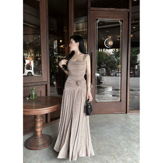 Đầm MINA - Đầm maxi cổ U xếp eo đính hoa