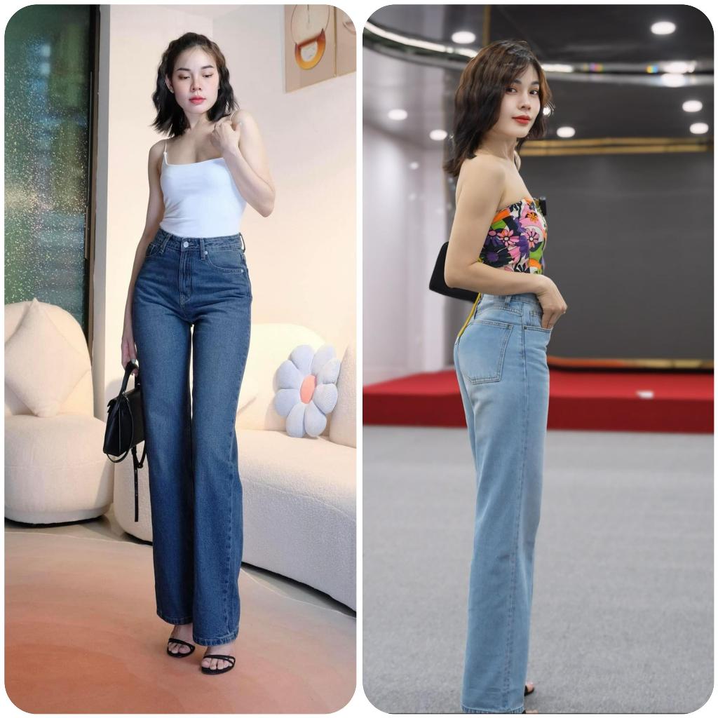 Quần Jean Ống Suông Xuất Khẩu , Quần Jean Nữ Vải Cotton Siêu Mềm Thoáng Mát, hàng cao cấp XK02