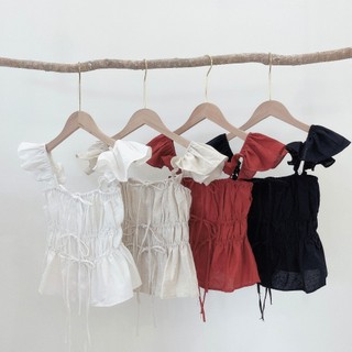 Áo linen cánh tiên bo thân cột nơ