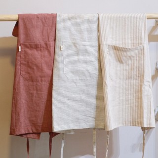 Tạp dề màu trơn nhà bếp vải linen thoáng mát chịu nhiệt tốt có thể điều chỉnh eo kiểu dáng trang nhã.