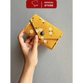 Ví vải cầm tay đựng thẻ handmade vàng hoa cúc trắng thời trang