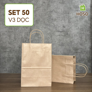 50 Túi giấy kraft V3 Nhật nâu có quai đựng quần áo, phụ kiện, sản phẩm thời trang