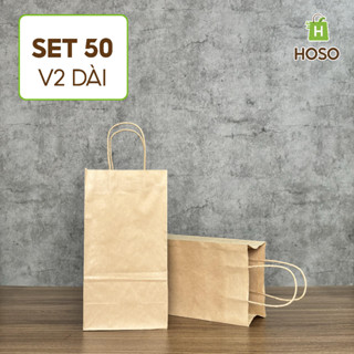 50 Túi giấy kraft Nhật dài có quai đựng chai mật ong, thực phẩm V2