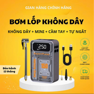 Máy bơm lốp ,máy bơm hơi ô tô điện tử không dây 3 chức năng bơm hơi, sạc dự phòng đèn pin ngắt tự động bảo hành 12 tháng